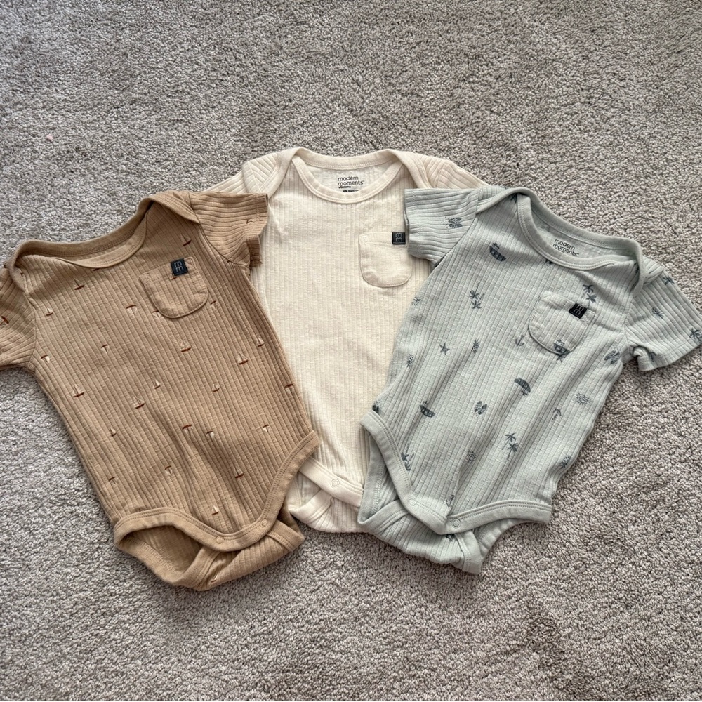 Neutral Ribbed Pocket One-Piece Bodysuits - Set of 3 Organic Cotton